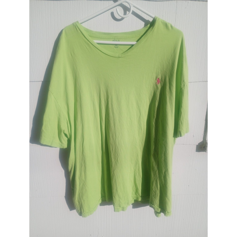 Polo Ralph Lauren V Neck T Shirt Lime Green 2x Big Pink Logo